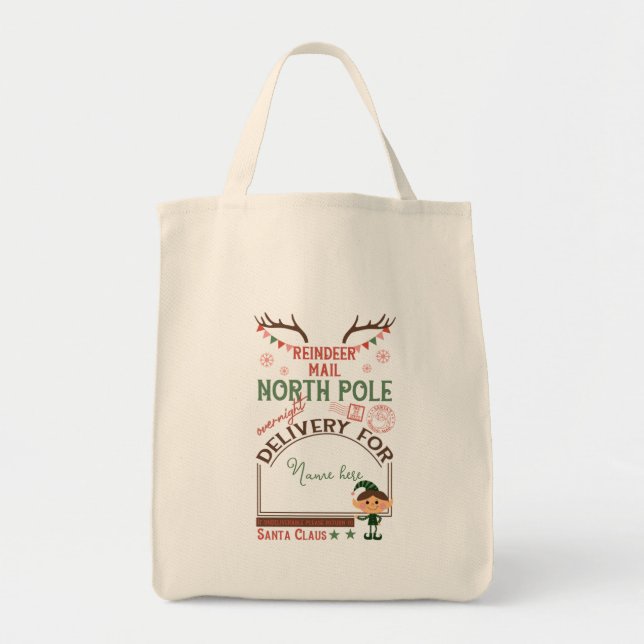 Create Your Own Reusable Christmas Santa Sack Tote Bag (Front)