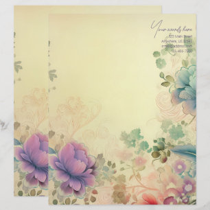 Create Your Own Romantic Peony Paradise Floral Custom Letterhead