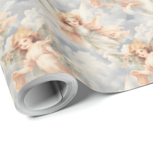 Create Your Own Romantic Pink Angels & Flowers Wrapping Paper