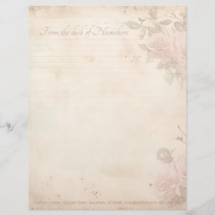 Create Your Own Romantic Shabby Chic Pink Roses Custom Letterhead