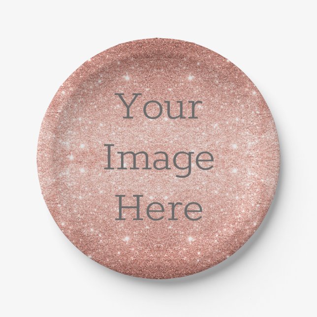 Create Your Own Rose Gold Glitter Sparkle Metallic Paper Plate (Front)