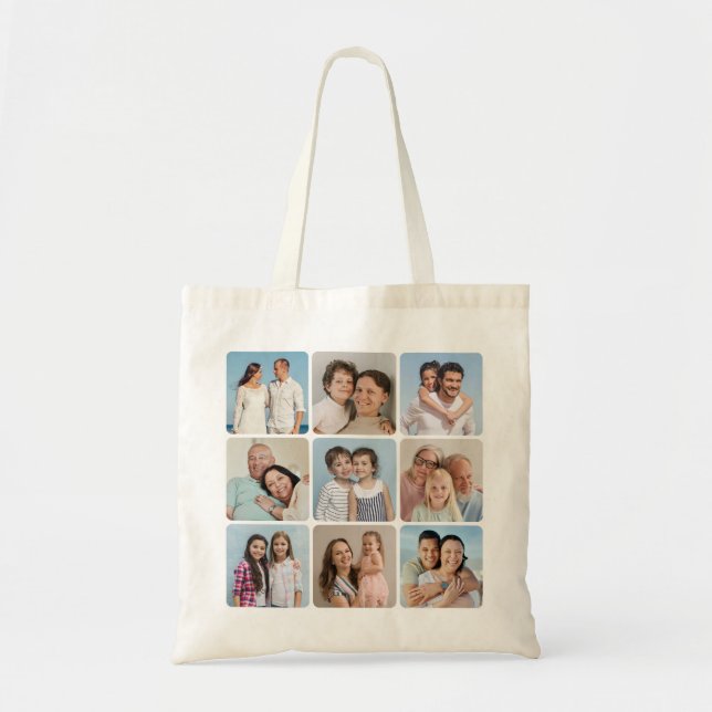 Create Your Own Round Corners 9 Photo Collage Tote Bag (Front)
