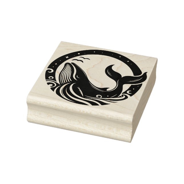 Create Your Own Round Humpback Whale Waves Rubber Stamp (Stamp)