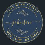 Create Your Own Round Return Address Black Gold Classic Round Sticker<br><div class="desc">Create Your Own Round Return Address</div>