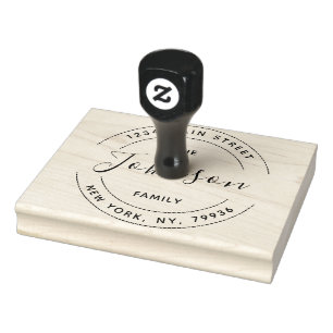 Create Your Own Round Return Address Family Name Rubber Stamp