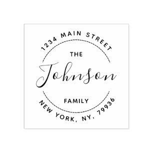 Create Your Own Round Return Address Family Name Rubber Stamp