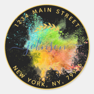 Create Your Own Round Return Address Gold Black Classic Round Sticker