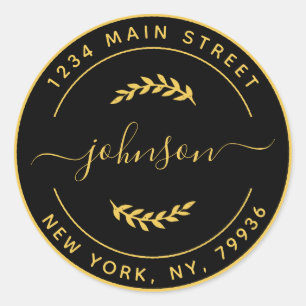 Create Your Own Round Return Address Gold Black Classic Round Sticker