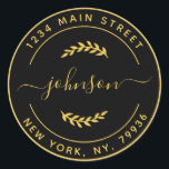 Create Your Own Round Return Address Gold Black Classic Round Sticker<br><div class="desc">Create Your Own Round Return Address Gold Black Classic Round Sticker</div>