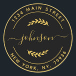 Create Your Own Round Return Address Gold Black Classic Round Sticker<br><div class="desc">Create Your Own Round Return Address Gold Black Classic Round Sticker</div>