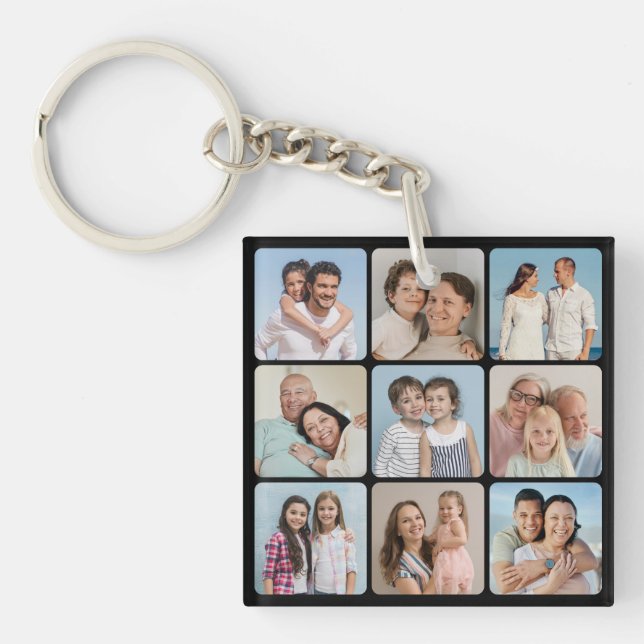 Create Your Own Rounded Corners 9 Photo Collage Key Ring (Front)