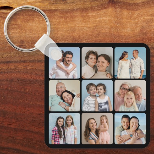 Create Your Own Rounded Corners 9 Photo Collage Key Ring (Front)