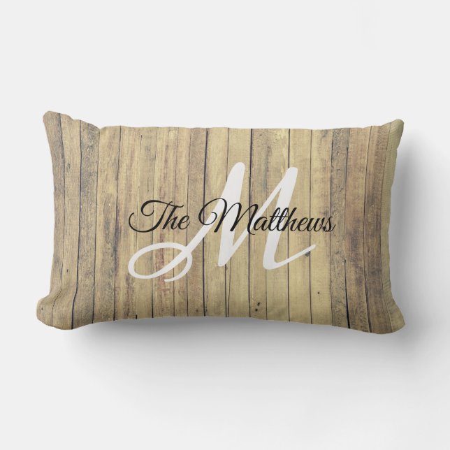 Create Your Own Rustic Monogram Family Nam Lumbar Cushion (Front)