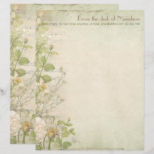 Create Your Own Rustic Roses Daisies Stationery Custom Letterhead