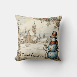 Create Your Own Rustic Snowman Church Scene Cushion