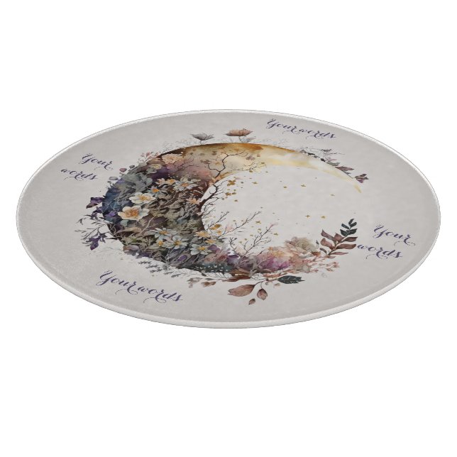 Create Your Own Rustic Sunset Floral Crescent Moon Cutting Board (Corner)