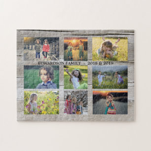 Create your own rustic wood family photo collage jigsaw puzzle