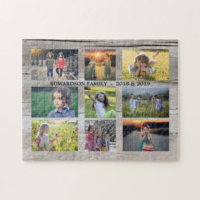 Create your own rustic wood family photo collage jigsaw puzzle (Horizontal)