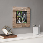 Create your own rustic wood family photo collage square wall clock<br><div class="desc">Custom Family photo collage on rustic barn wood,  wall clock.
Add your own personal photos to personalise the clock. Do don't have to add only square photos other sizes will also fit.
If you need help please contact me.</div>