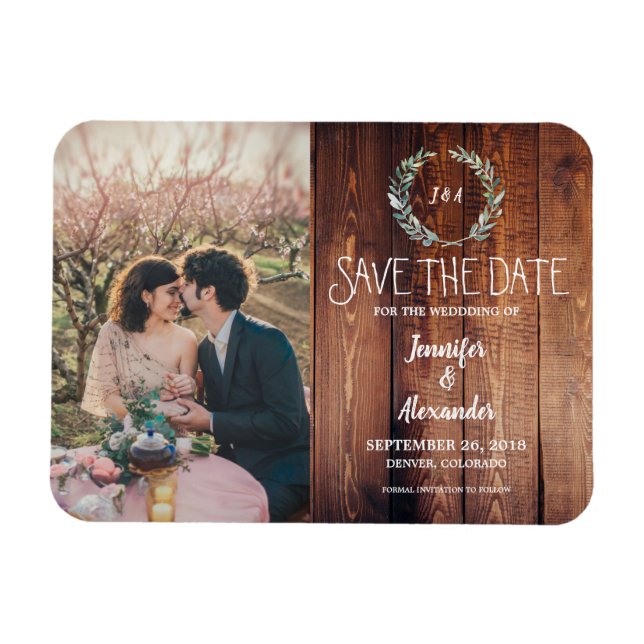 Create your own rustic wood monogram photo magnet (Horizontal)