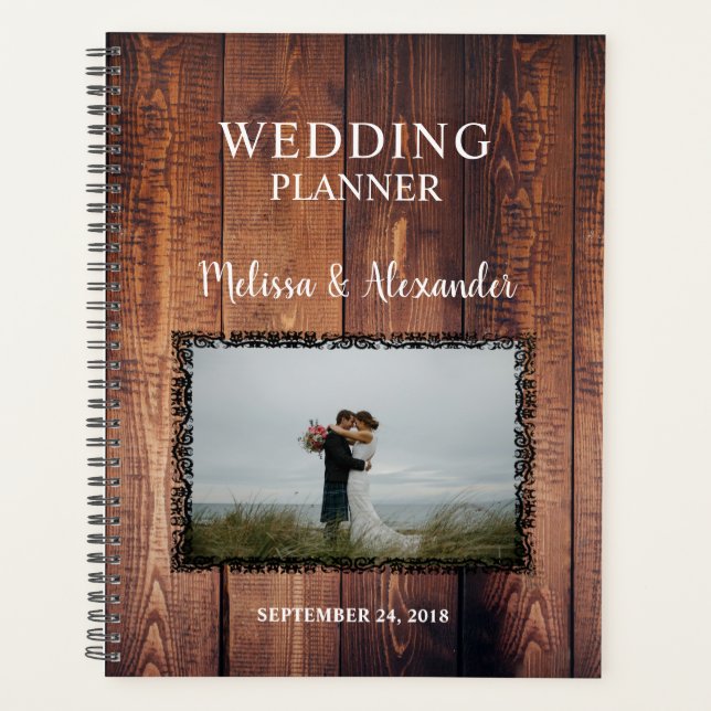 Create your own rustic wood photo Wedding planner (Front)