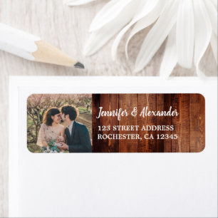 Create your own rustic wood photo Wedding Return Address Label