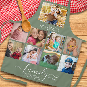Create Your Own Sage Green 9 Photo Family Name  Apron
