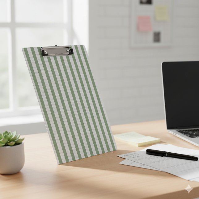 Create Your Own Sage Green White Striped Pattern Clipboard (Creator Uploaded)