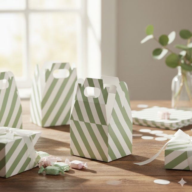 Create Your Own Sage Green White Striped Pattern Favour Box (Creator Uploaded)