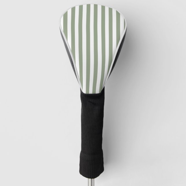 Create Your Own Sage Green White Striped Pattern Golf Head Cover (Front)