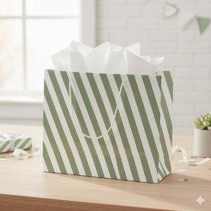 Create Your Own Sage Green White Striped Pattern Large Gift Bag