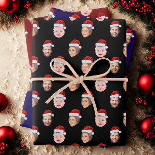 Create Your Own Santa Hat Face 3 Photo Christmas Wrapping Paper Sheet