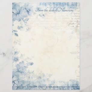 Create Your Own Shabby Chic Blue Flowers Ivory Custom Letterhead