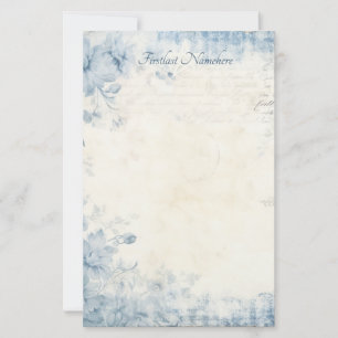 Create Your Own Shabby Chic Blue Flowers Ivory Stationery