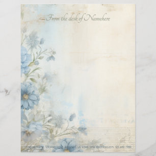 Create Your Own Shabby Chic Blue Gerberas Floral Custom Letterhead