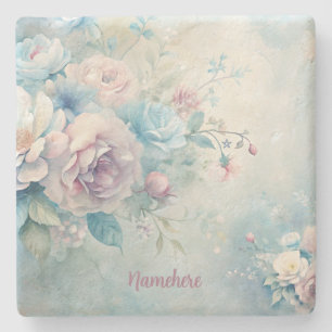 Create Your Own Shabby Chic Blue Pink White Roses Stone Coaster