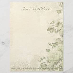 Create Your Own Shabby Chic Green Roses Floral Custom Letterhead
