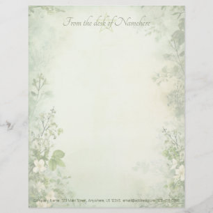 Create Your Own Shabby Chic Spring Flowers Green Custom Letterhead
