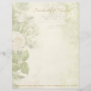 Create Your Own Shabby Chic White Roses Floral Custom Letterhead