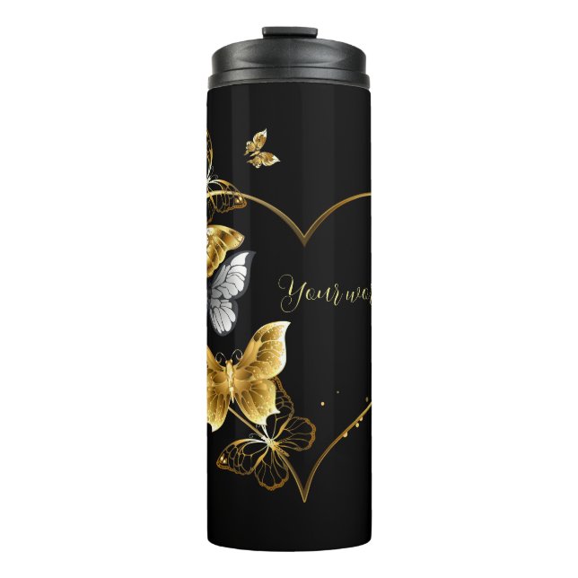 Create Your Own Silver & Gold Butterflies Heart Thermal Tumbler (Front)