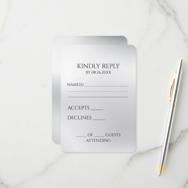 Create Your Own Silver Grey RSVP Card (Front/Back In Situ)