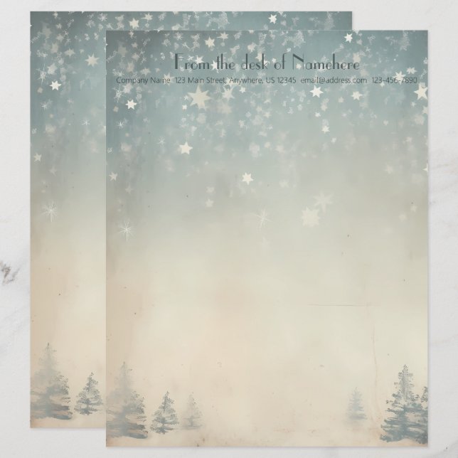 Create Your Own Silvery Celestial Winter Yule Custom Letterhead (Front/Back)