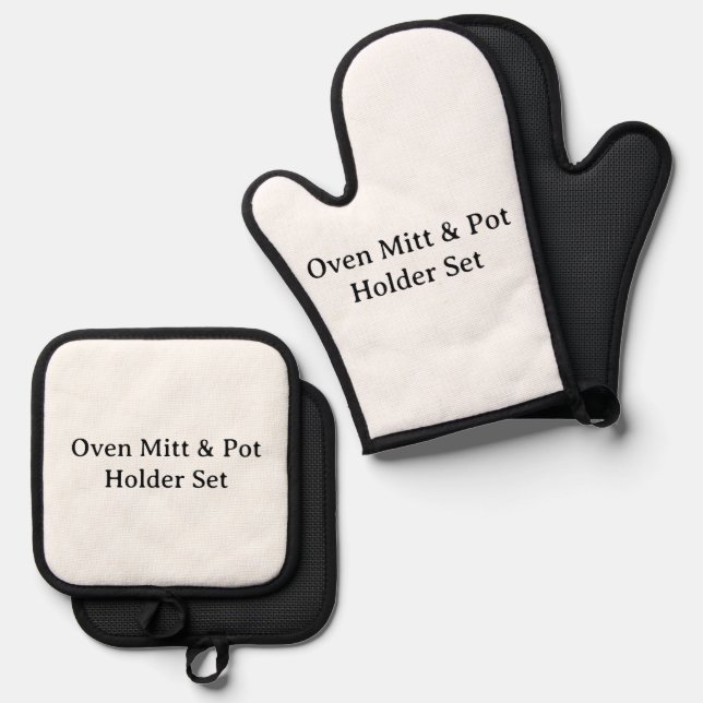 Create Your Own Simple Custom Black Silicone Oven Mitt & Pot Holder Set (Front/Back)