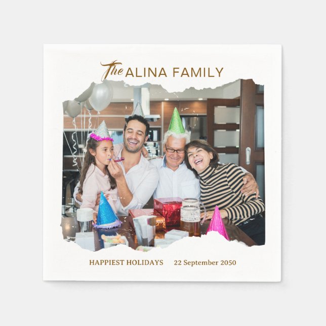 Create Your Own Simple Custom Design Family Photo Napkin (Front)