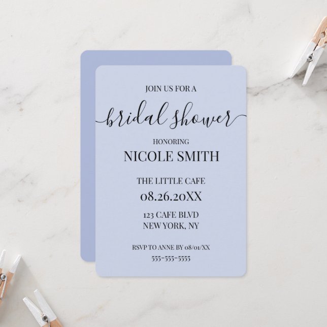 Create Your Own Simple Light Blue Bridal Shower Invitation (Front/Back In Situ)