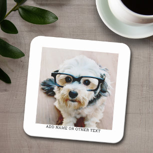 Create Your Own Single Photo Gallery white border Square Paper Coaster