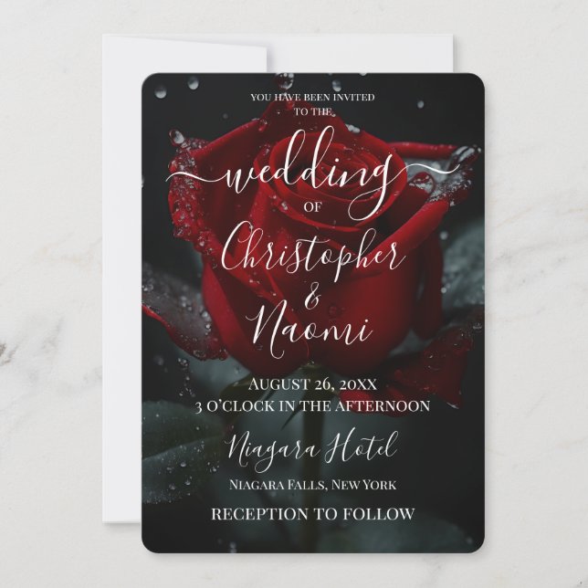 Create Your Own Single Red Rose & Water Closeup Invitation (Front)