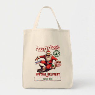 Create Your Own Skateboarding Santa Gift Sack Tote Bag