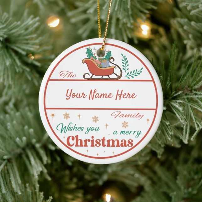 Create Your Own Sleigh Name & Year Christmas Ceramic Ornament (Tree)