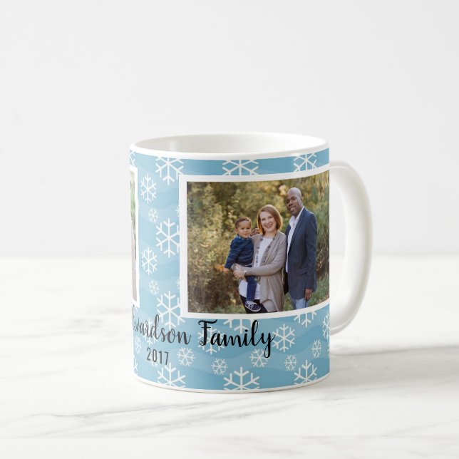 Create your own snowflakes family photo christmas coffee mug (Front Right)